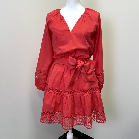 Evereve Dresses & Skirts - Evereve Juliana Coral Dress XS Cayenne Embroidered Lace Ruffle